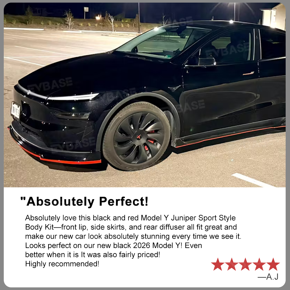 Model Y Juniper ABS Full Aero Body Kit with Red Trim Design |Rear Diffuser& Rear Spoiler& Front Lip& Side Skirts for Tesla