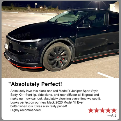 Model Y Juniper ABS Full Aero Body Kit with Red Trim Design |Rear Diffuser& Rear Spoiler& Front Lip& Side Skirts for Tesla