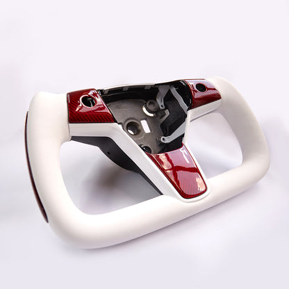 New Model 3 Y Red Carbon Fiber Yoke Steering Wheel for Tesla