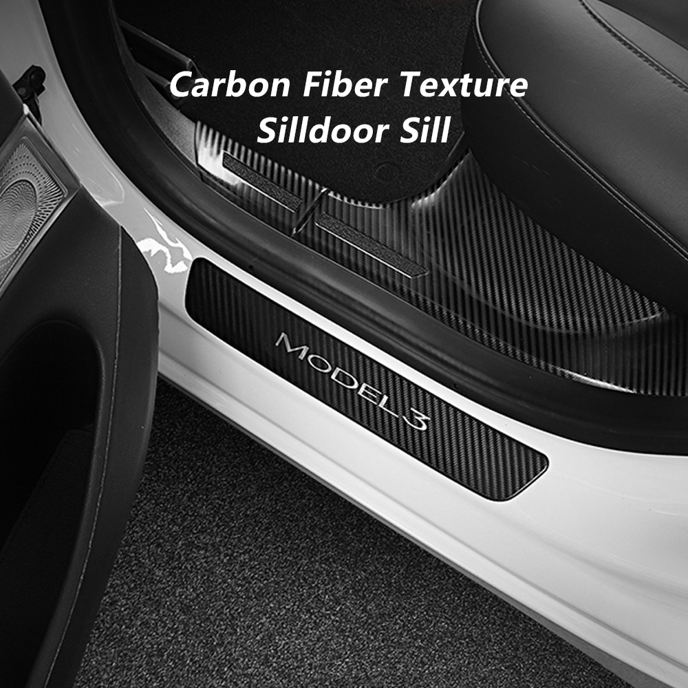 Tesla Model 3 Y Door Sill Protector With Carbon Fiber 4 Pieces