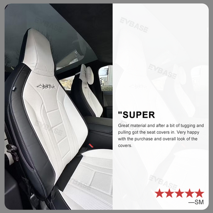 Tesla Cybertruck Seat Covers NAPPA Leather Full Coverage Seat Protector (Black/White)