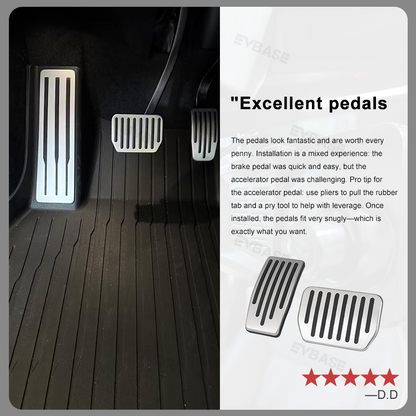 EVBASE Tesla Model Y Juniper Non-Slip Foot Pedals Pads Silver Black Brake Pedal Covers Tesla Accessories