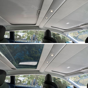 2023 EVBASE Tesla modello Y parasole retrattile in vetro parasole per tetto con tessuto in rotolo