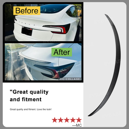 Tesla Model 3 Highland Spoiler Wing Real Carbon Fiber OEM Performance Style Rear Trunk Lid Splitter EVBASE