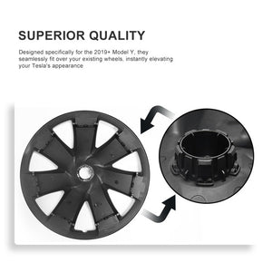 EVBASE Tesla Model Y Wheel 19-Inch Hub Cap ABS Replacement Wheel Cover Set of 4 Matte Black Tesla Accessories