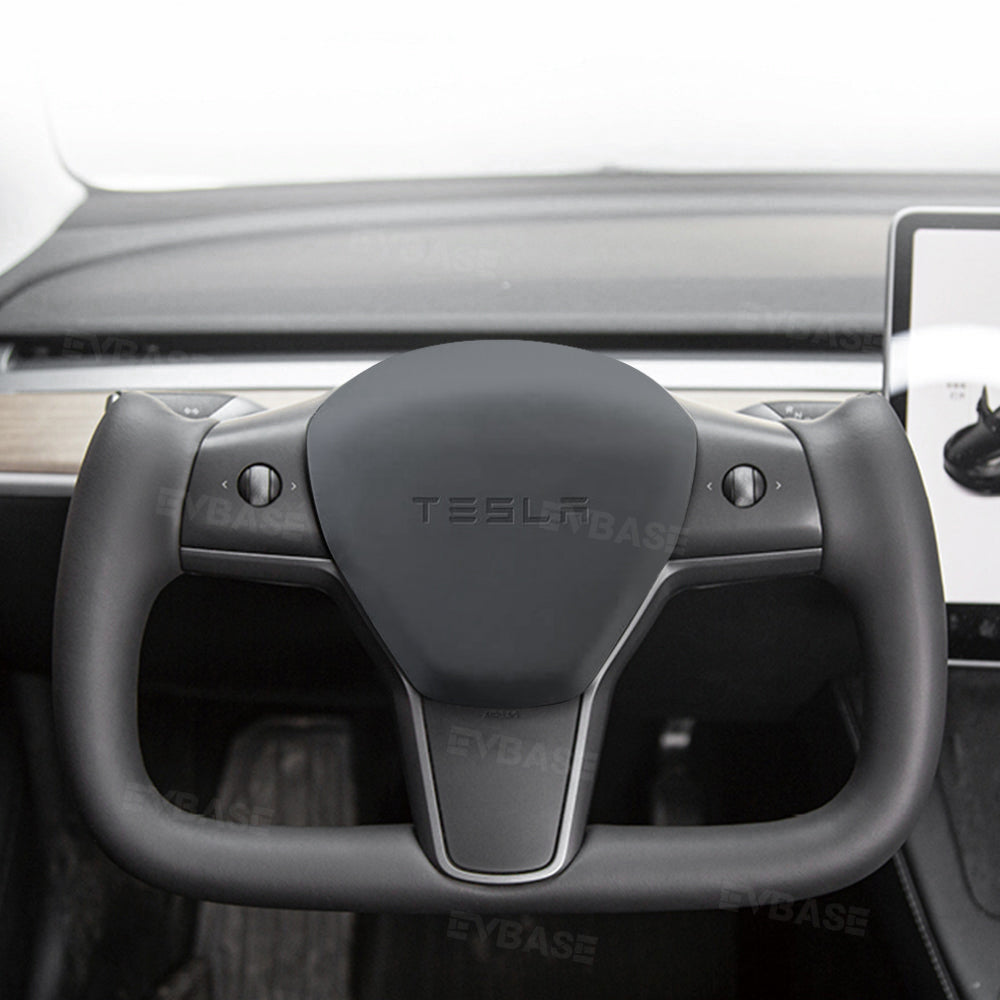 EVBASE Model 3 Y Yoke Steering Wheel Replacement Nappa White For Tesla