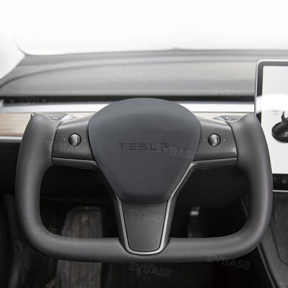 EVBASE Model 3 Y Yoke Steering Wheel Replacement Nappa White For Tesla