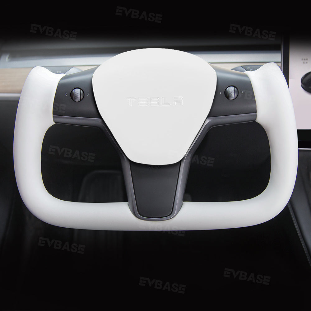 EVBASE Model 3 Y Yoke Steering Wheel Replacement Nappa White For Tesla