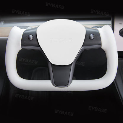 EVBASE Model 3 Y Yoke Steering Wheel Replacement Nappa White For Tesla