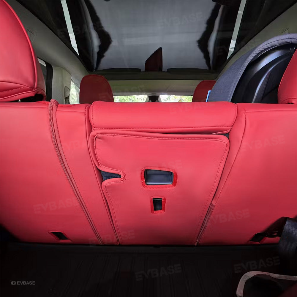 EVBASE Leather Seat Cover For Tesla Model Y Juniper Red Leather & Black Suede Full Coverage Seat Protector