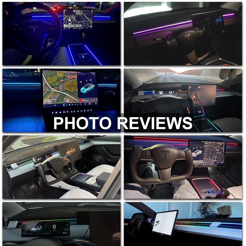 Keiurot Tesla Model 3/Y Interieur Neonverlichting - Acryl LED Dashboard Strips Met App & USB Bediening, RGB Atmosfeerlicht