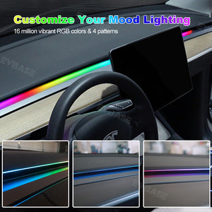EVBASE Interior Car Neon Lights Dashboard Streamer Ambient Light For Model 3 Y