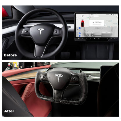 Model 3 Y Yoke Steering Wheel Tesla Carbon Fiber Steering Wheel Black Perforated Leather for Tesla