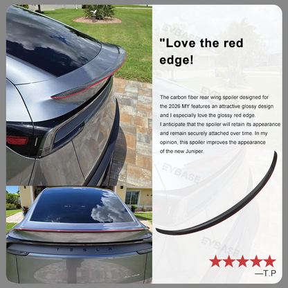 EVBASE Model Y Juniper Spoiler Wing Redline Real Carbon Fiber Trunk Lid Rear Lip Spoiler For Tesla