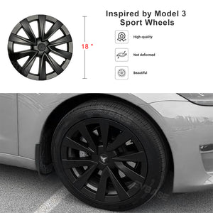EVBASE Tesla Model 3 Wheel Cover 18 Inch Hubcap Inspired by Model 3 Sport Wheels Exterior Accessories Upgrade 2017-2023 Year
