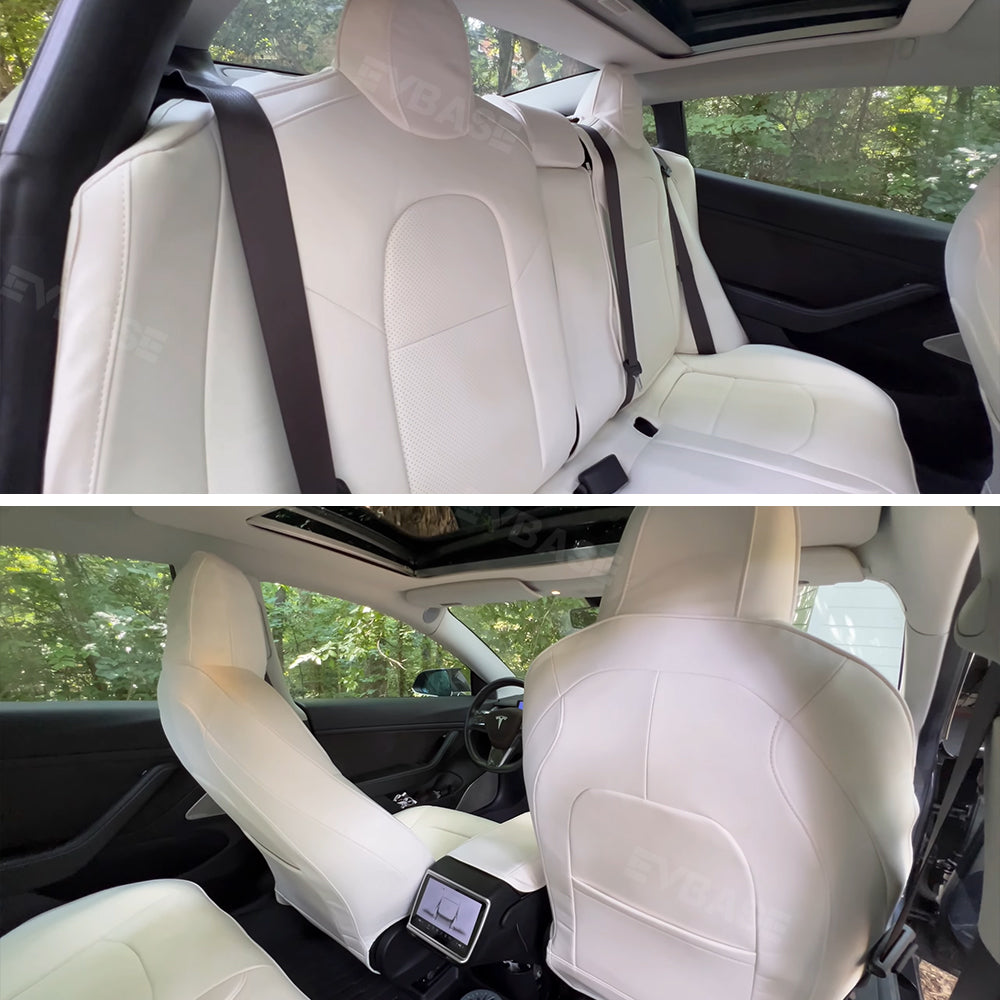 Model Y 3 Custom Seat Covers Cushion Breathable NAPPA Litchi Vegan Leather For Tesla