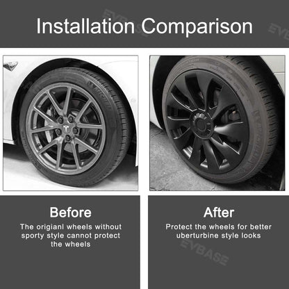EVBASE Model 3 18inch Überturbine Wheel Cover For Tesla 3 18inch Turbine Wheel Cap Kit 4PCS Matte Black