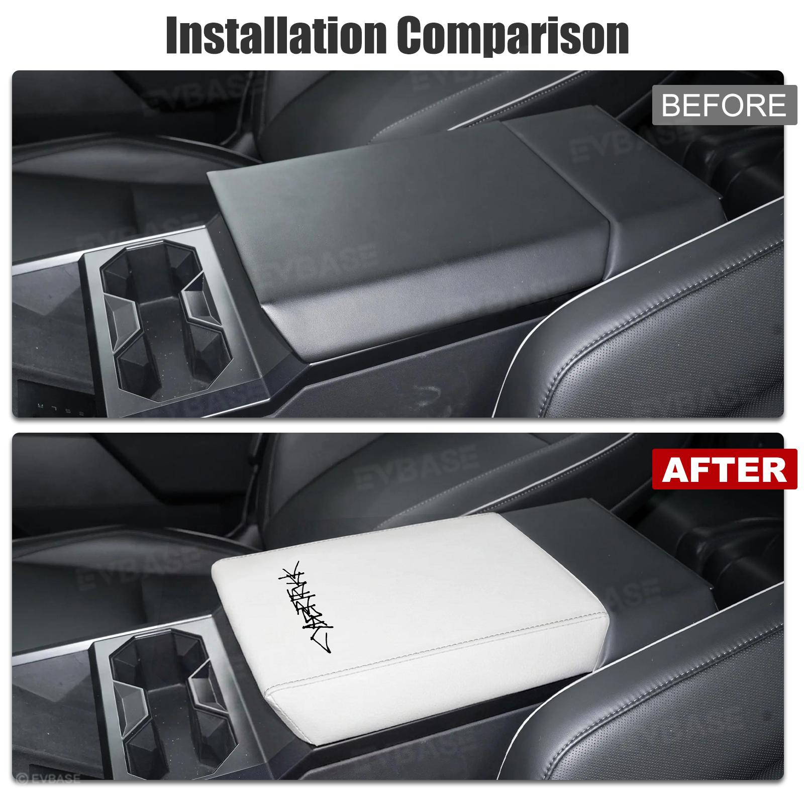 Cybertruck Center Console Armrest Cover PU Leather Anti-Scratch Armrest Box Protector with Logo