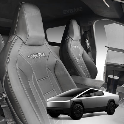 Cybertruck Black Seat Covers Full Coverage Seat Protector NAPPA Leather With Cybertruck LOGO For Tesla