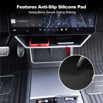 Model Y Juniper/ 3 Highland Under Screen Storage Organizer Cyberpunk Style Center Console Organizer Tray with Anti-Slip Silicone Pad
