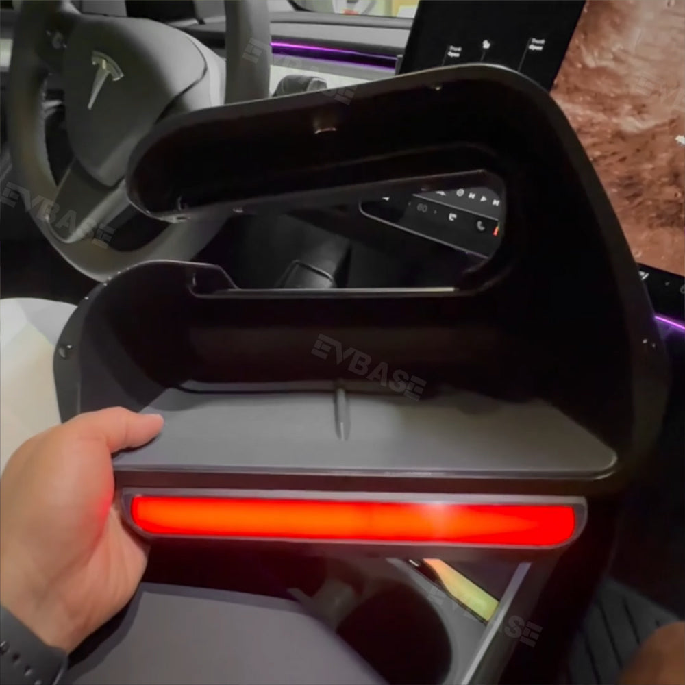 Model 3/Y/ 3 Highland Under Screen Storage Tray With LED Ambient Light Center Console Organizer Box for Tesla
