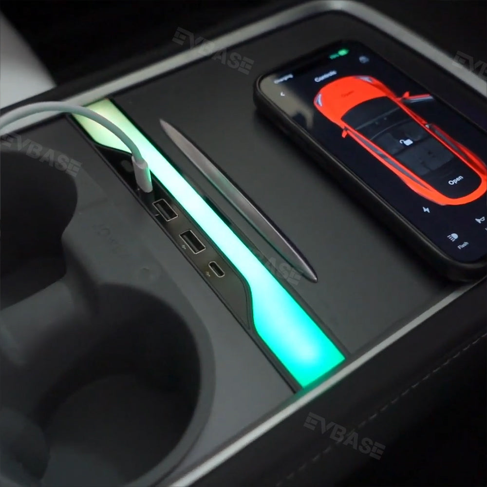 Tesla RGB USB Hub Adapter With Ambient Light Model Y Juniper Center Console Multiport Hub Adapter