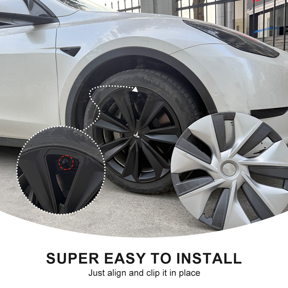 Model Y 19 Inch Wheel Covers for Tesla Matte Black Sporty Style Hubcaps Rim Protector