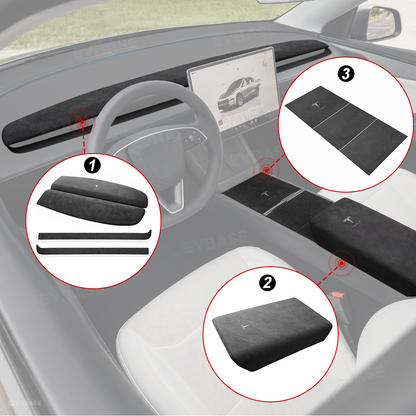 Model Y Juniper Alcantara Interior Trim Cover Kit Dashboard Air Vent Center Console Armrest Protection Overlay