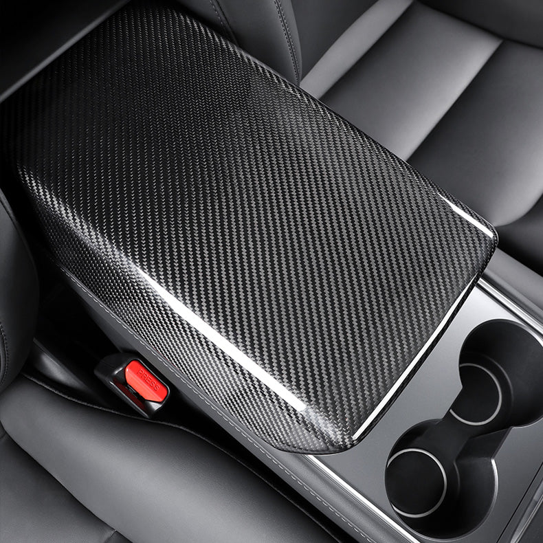 EVbase Tesla Central Control armrest Box Cover Real Carbon Fiber For Model 3 Y