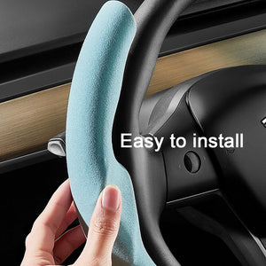 EVBASE Tesla Steering Wheel Cover Suede Alcantara Material Custom For Model 3 Y