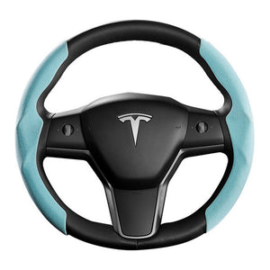 EVBASE Tesla Steering Wheel Cover Suede Alcantara Material Custom For Model 3 Y