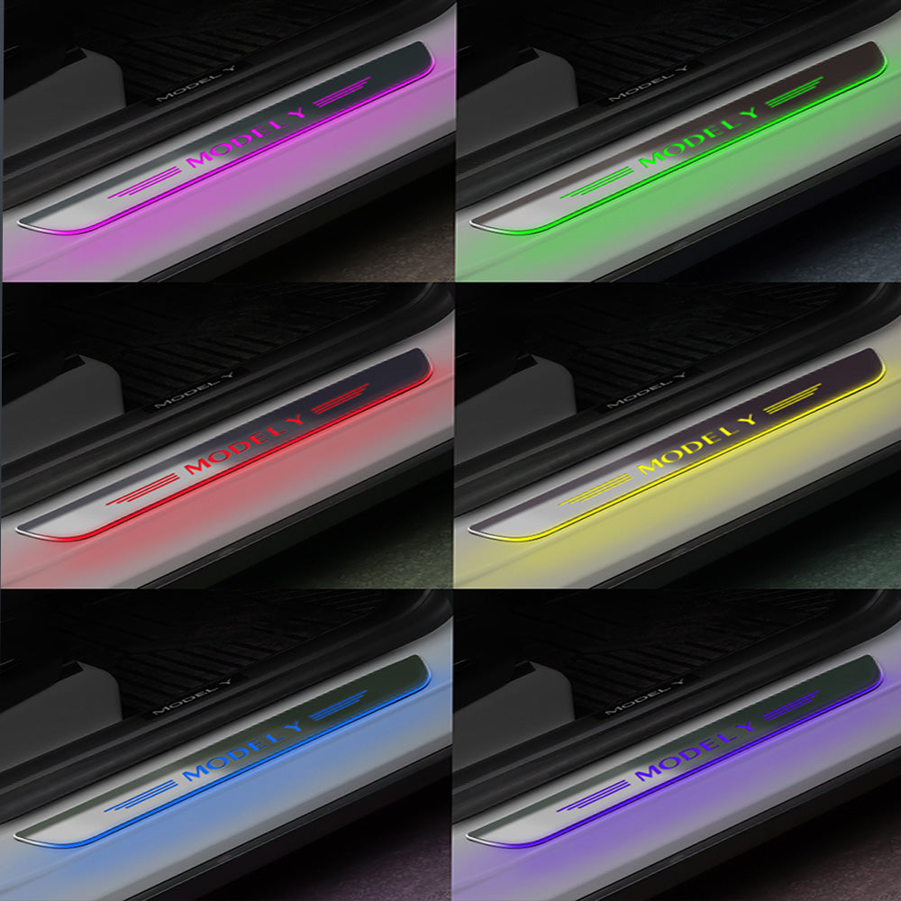 EVBASE Model Y Colorful Door Sill Protector Welcome Pedal Illuminated Door Sill For Tesla
