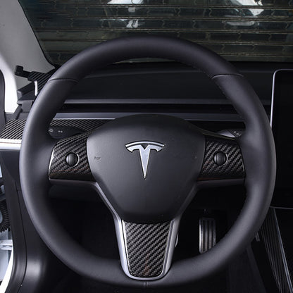 EVBASE Carbon Fiber Steering Wheel Middle frame Cover For Tesla Model 3 Y