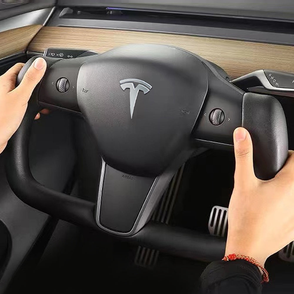 Applicable à Tesla Model3 / y / modelx / s Housse de volant - Tesla Special  D-shape (ligne blanche) avec logo - 36cm / 1 Package
