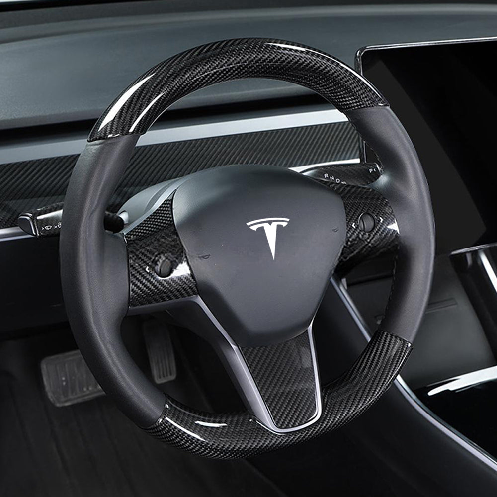 EVBASE Tesla Model 3 Y Real Carbon Fiber Steering Wheel Cap 2pcs