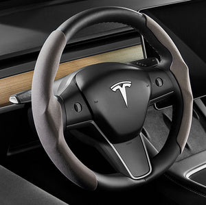 EVBASE Tesla Steering Wheel Cover Suede Alcantara Material Custom For Model 3 Y (2017-2024 Year)