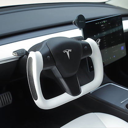 EVBASE Model 3 Y Yoke Steering Wheel Replacement Nappa White For Tesla