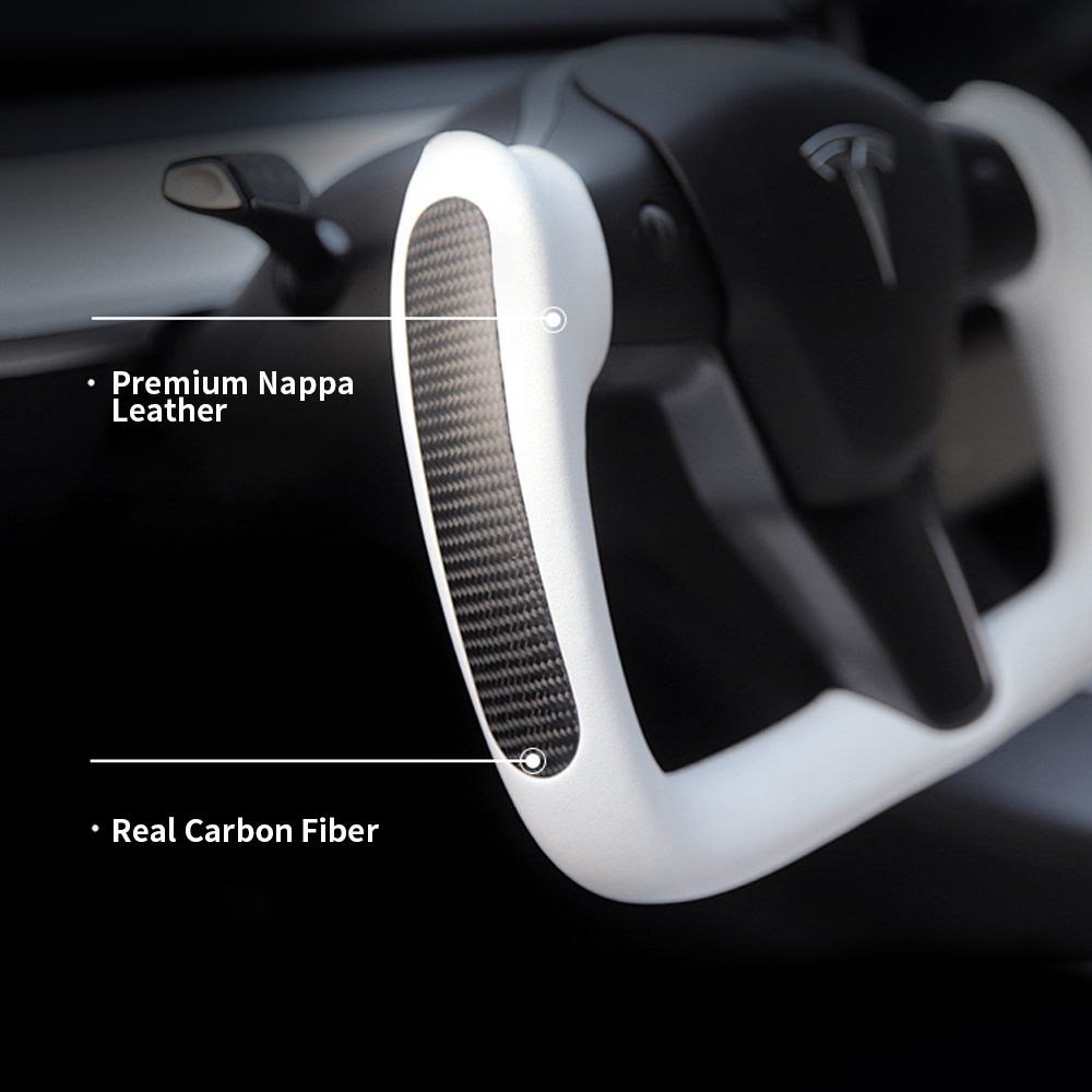 EVBASE Model 3 Y Yoke Steering Wheel Replacement Nappa White For Tesla