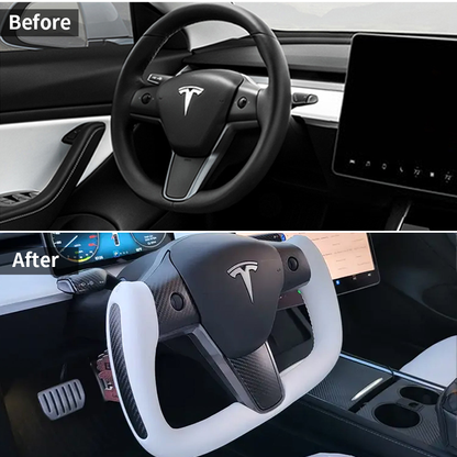 EVBASE Model 3 Y Yoke Steering Wheel Replacement Nappa White For Tesla
