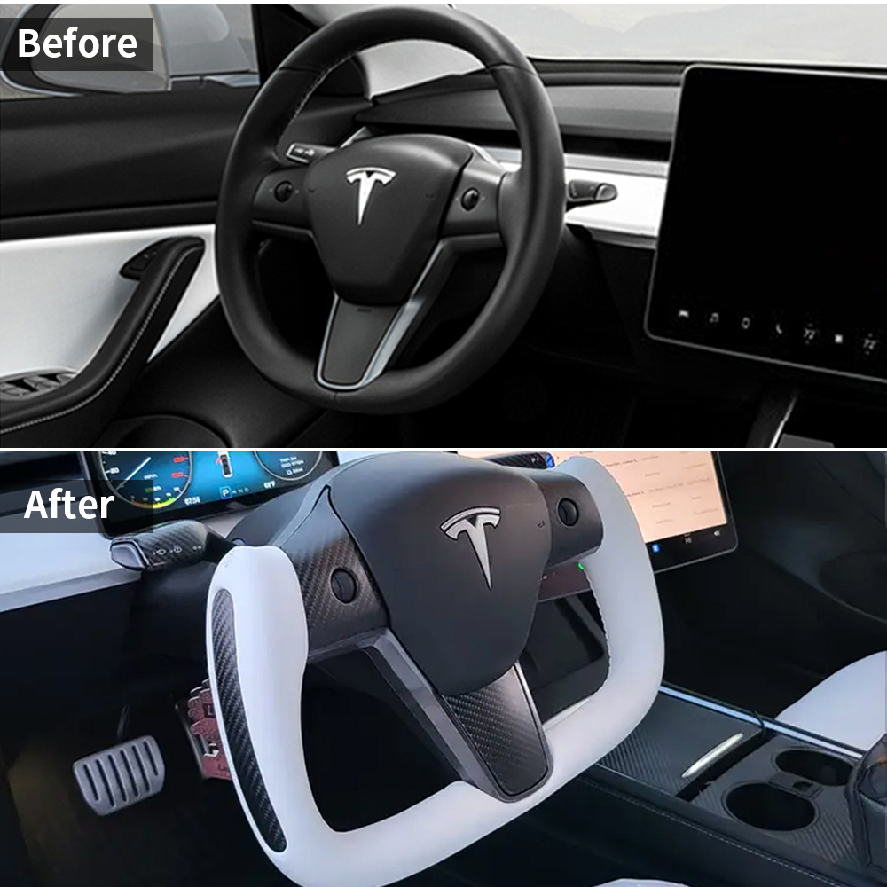 EVBASE Tesla Model 3 Y Yoke Steering Wheel Replacement Nappa White