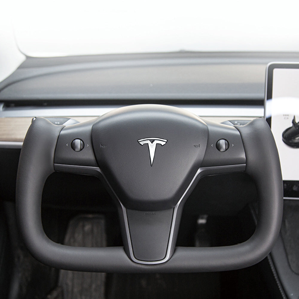 EVBASE Model 3 Y Yoke Steering Wheel Replacement Nappa White For Tesla