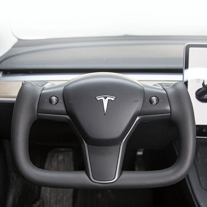 EVBASE Model 3 Y Yoke Steering Wheel Replacement Nappa White For Tesla