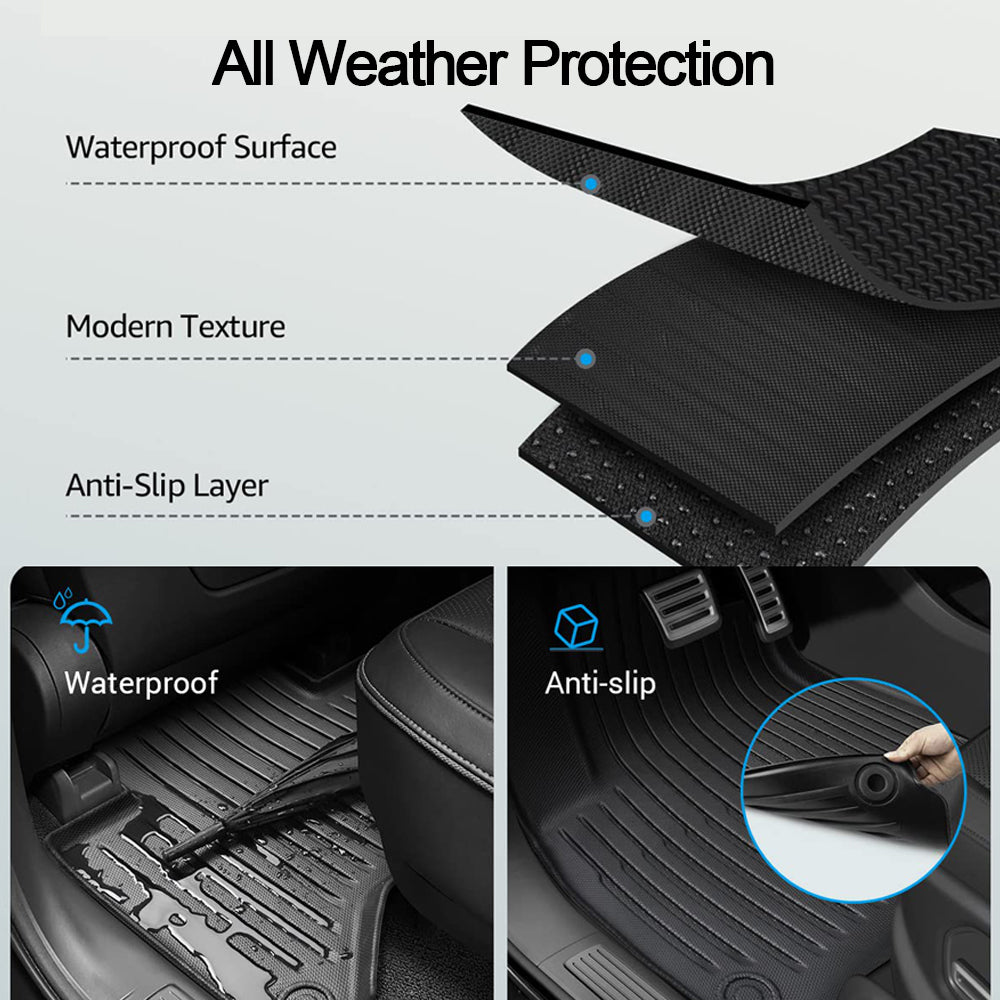 R1T Floor Mats TPE All Weather Protection for Rivian Accessories Black
