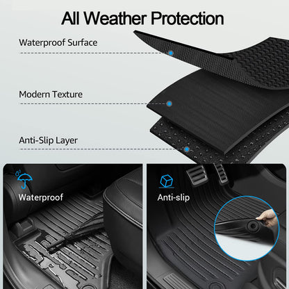 R1T Floor Mats TPE All Weather Protection for Rivian Accessories Black