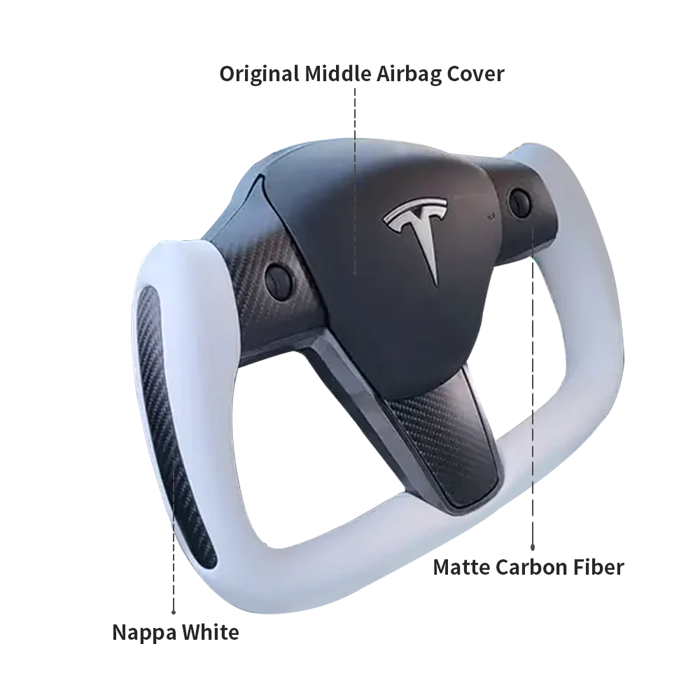 EVBASE Model 3 Y Yoke Steering Wheel Replacement Nappa White For Tesla