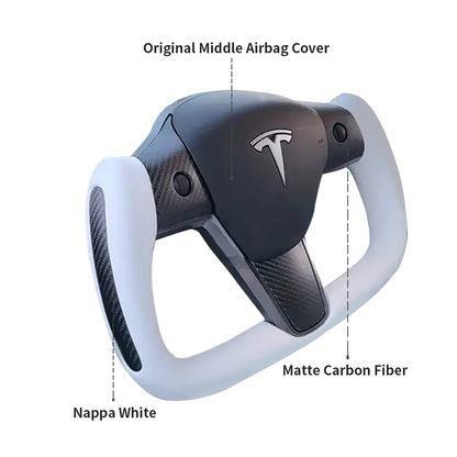 EVBASE Model 3 Y Yoke Steering Wheel Replacement Nappa White For Tesla