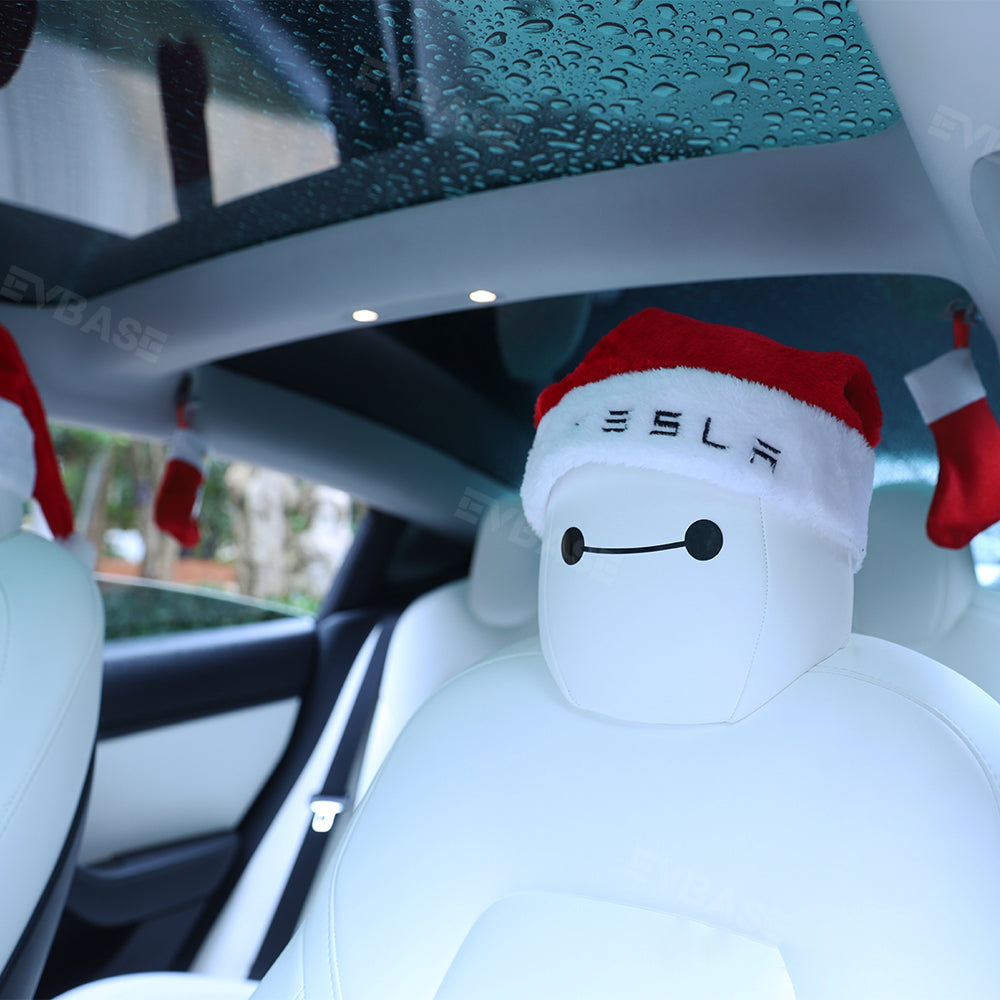 Tesla Seats Christmas Hat Headrest Model 3/Y/X/S Red Christmas Hat for Tesla Seats with 2 Hats