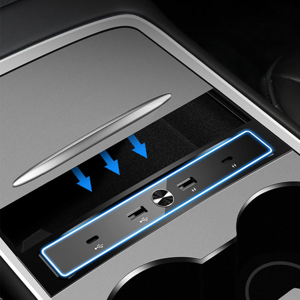 Tesla Model 3 Y USB-HUB-Adapter für die Mittelkonsole mit Umgebungsbel -  EVBASE-Premium EV&Tesla Accessories