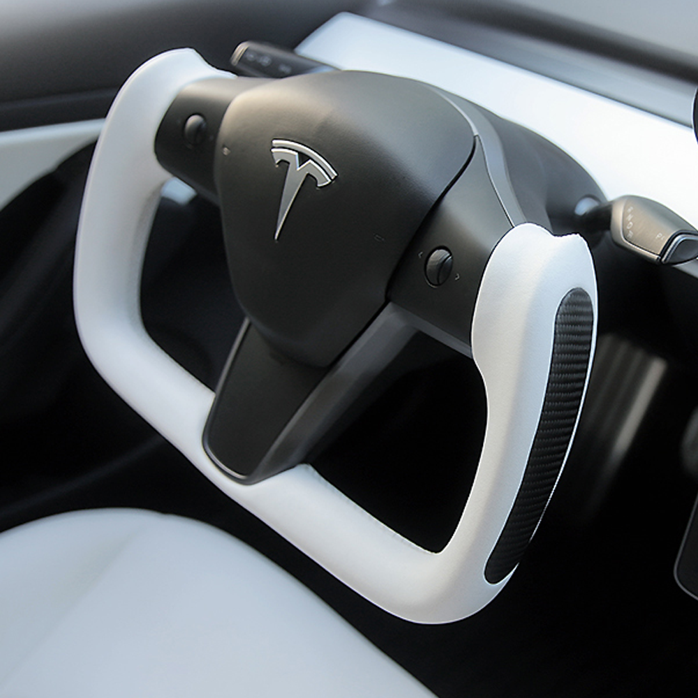EVBASE Model 3 Y Yoke Steering Wheel Replacement Nappa White For Tesla
