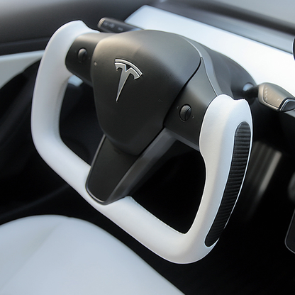 EVBASE Model 3 Y Yoke Steering Wheel Replacement Nappa White For Tesla